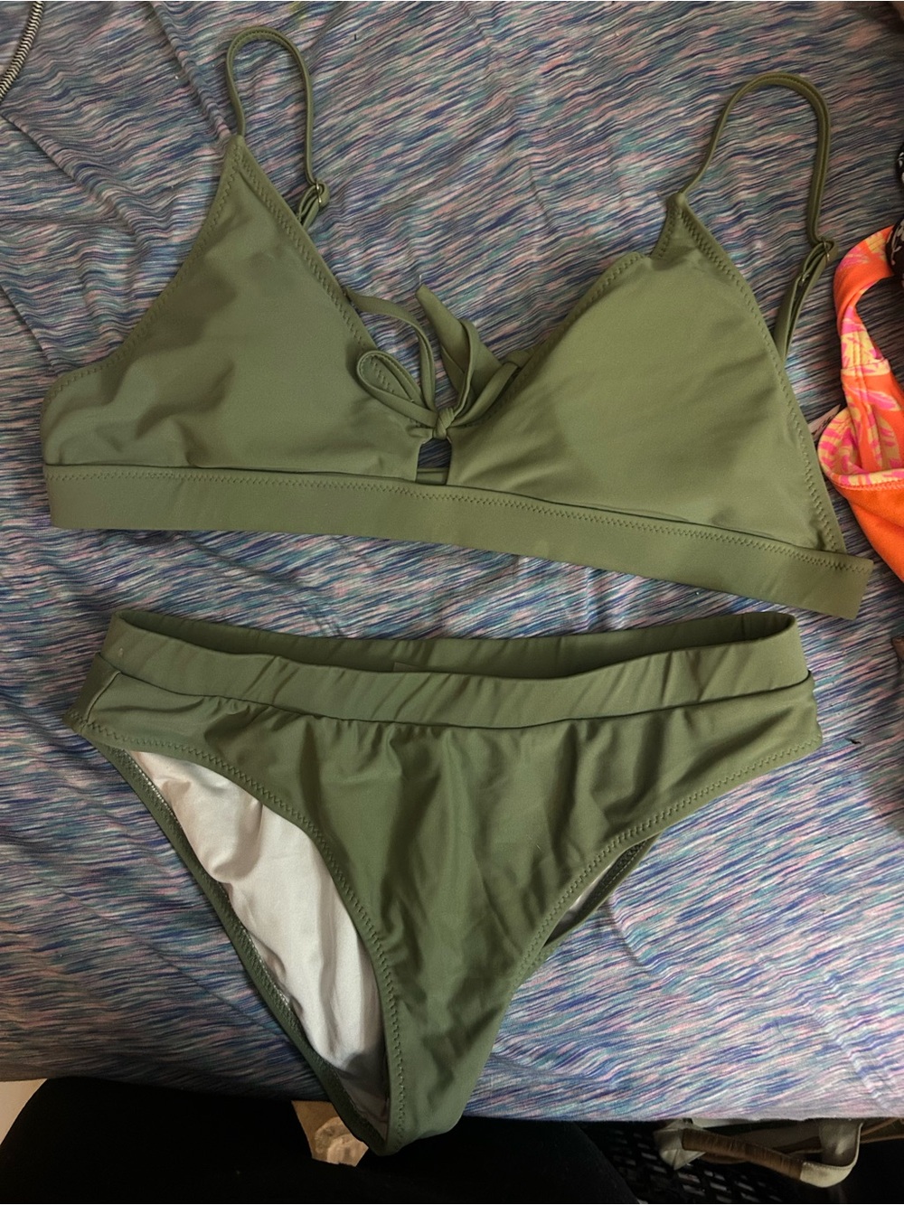Olive Green Bralette Bikini Set with Tie-Front Detail